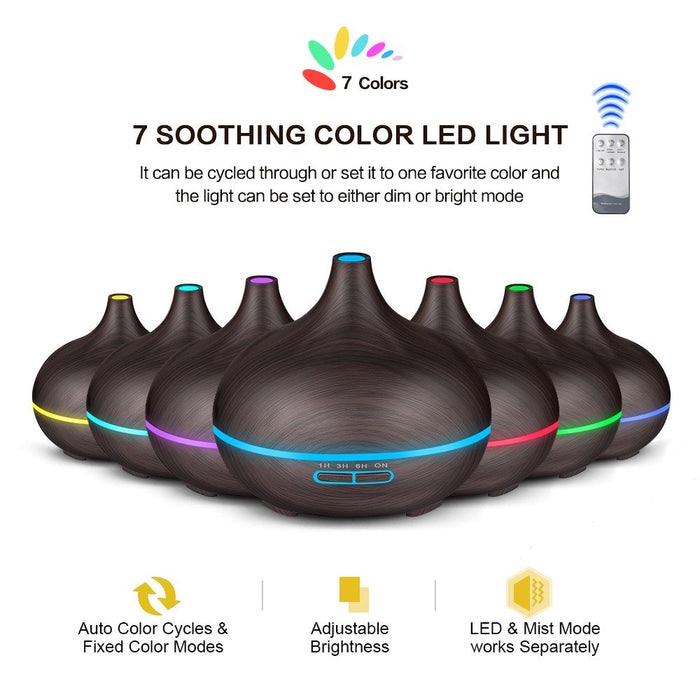 Aromatherapy Purifier Essential Oil Wood Aromatic 7 Led Colour Air Humidifier Aroma Diffuser 500ml