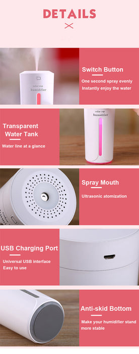 Car Humidifier USB Aroma Diffuser with 7 Colour Changing LED Lights for Office Home Ultrasonic Air Humidifier