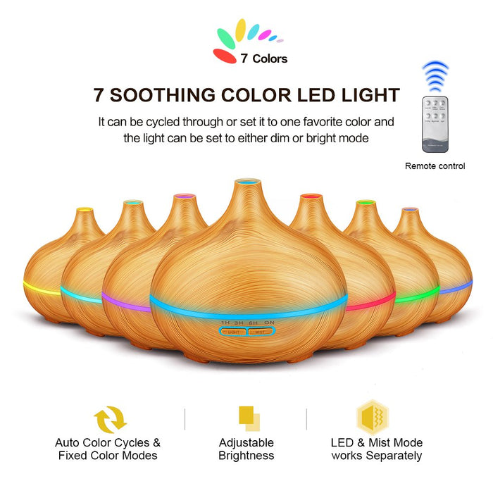Aromatherapy Purifier Essential Oil Wood Aromatic 7 Led Colour Air Humidifier Aroma Diffuser 500ml